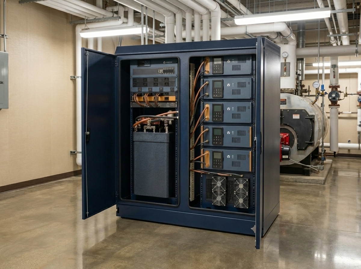 MicroLink Edge SPV cabinet with copper-piped thermal coupling, deployed inside hotel mechanical room